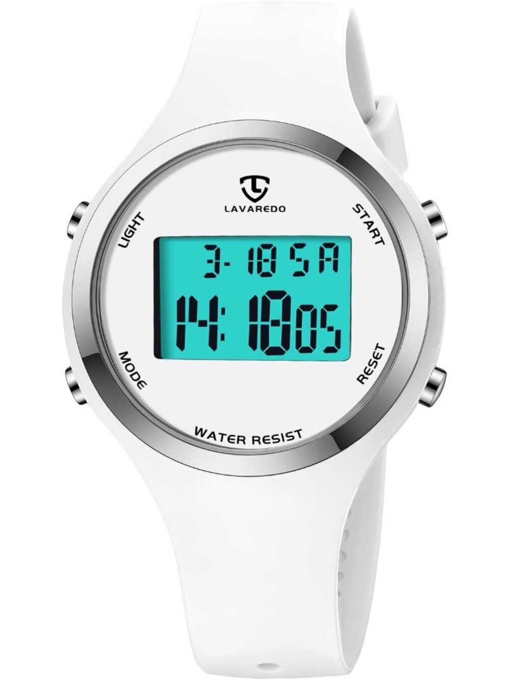 Womens All White Quartz Chronograph Waterproof Outdoor Sport Alarm Digital Watch